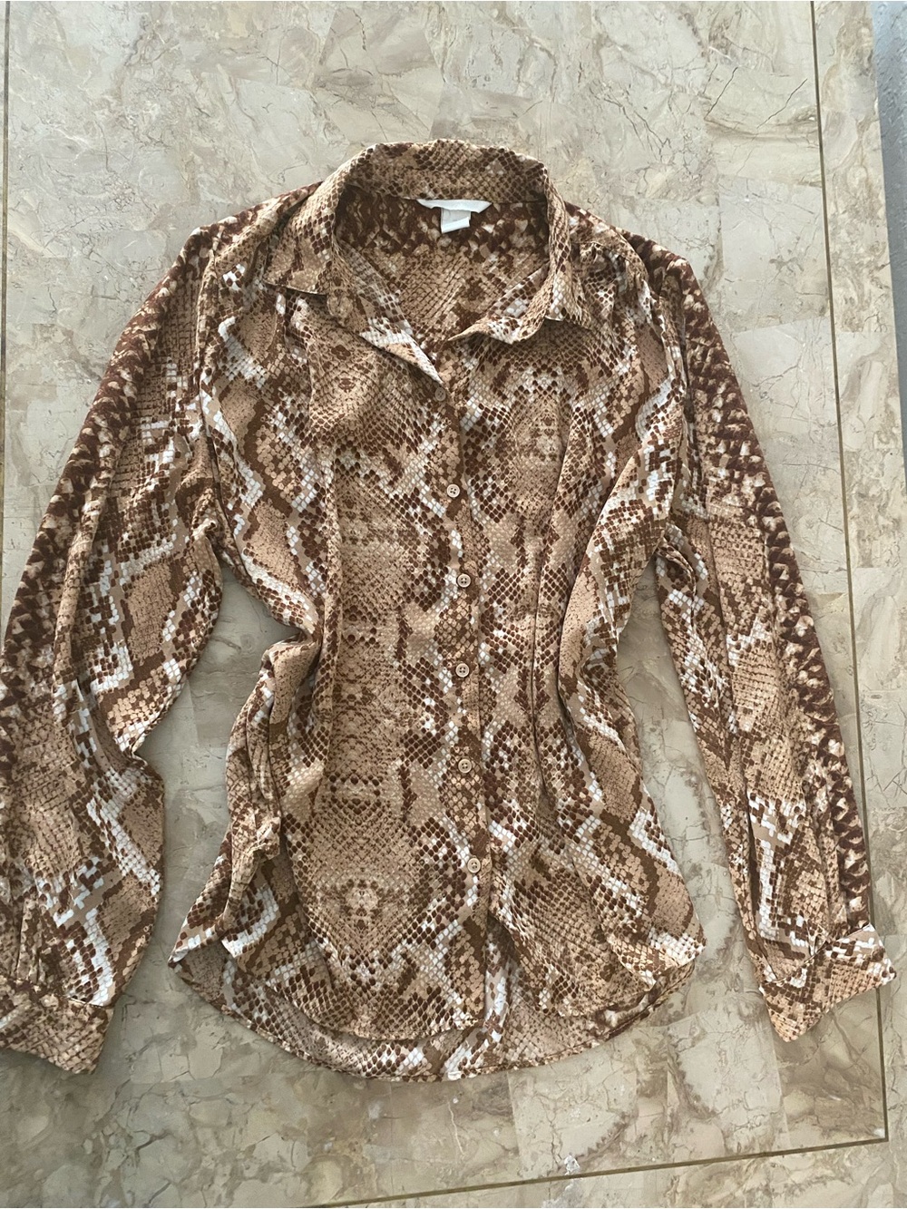H&M Brown Snake-Print Button Down Shirt